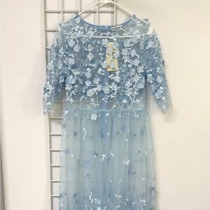 Special Occasions Sheer Embroidered Blue Dress